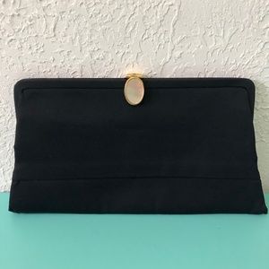 Vintage JR Black Clutch With Pearl Detail